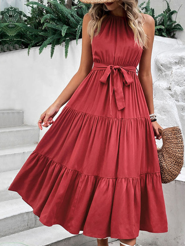 New fashionable women's halterneck solid color mid-length dress - Free Shipping - Aurelia Clothing