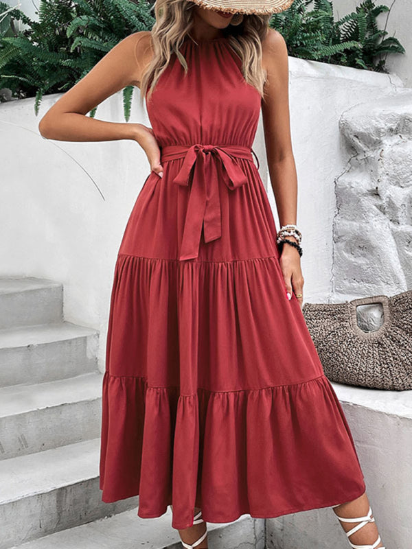 New fashionable women's halterneck solid color mid-length dress - Free Shipping - Aurelia Clothing