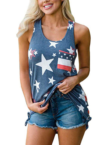 Women's Independence Day Flag Print Loose Casual Tank Top - Free Shipping - Aurelia Clothing