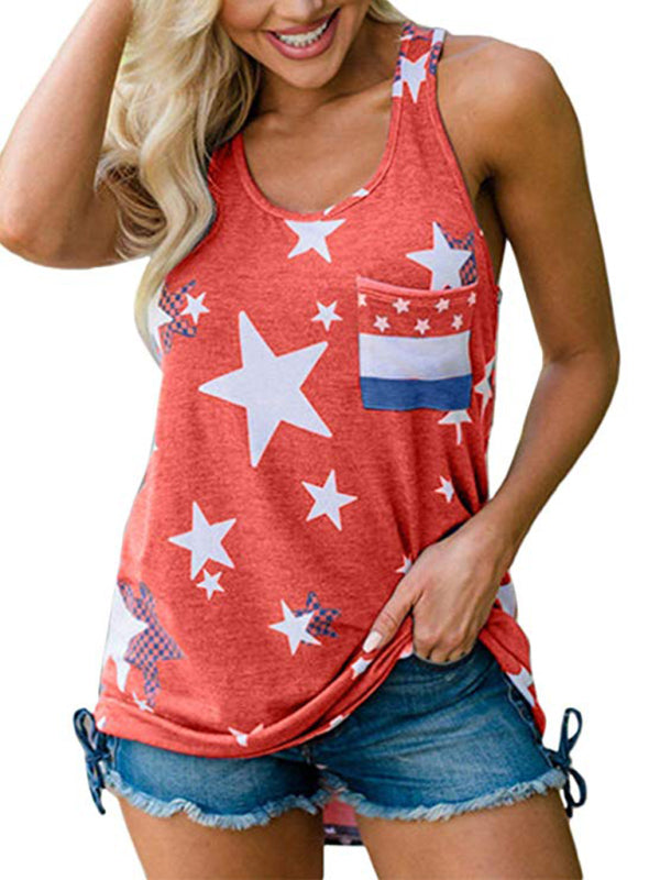 Women's Independence Day Flag Print Loose Casual Tank Top - Free Shipping - Aurelia Clothing