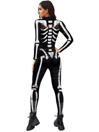 Halloween Jumpsuit Skull Skeleton Digital Print Jumpsuit - Free Shipping - Aurelia Clothing