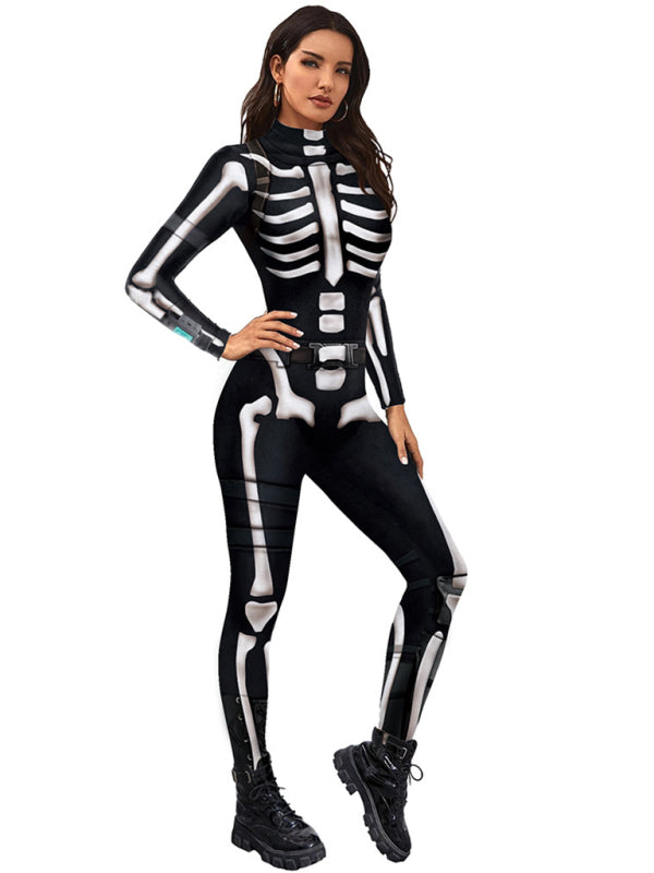 Halloween Jumpsuit Skull Skeleton Digital Print Jumpsuit - Free Shipping - Aurelia Clothing