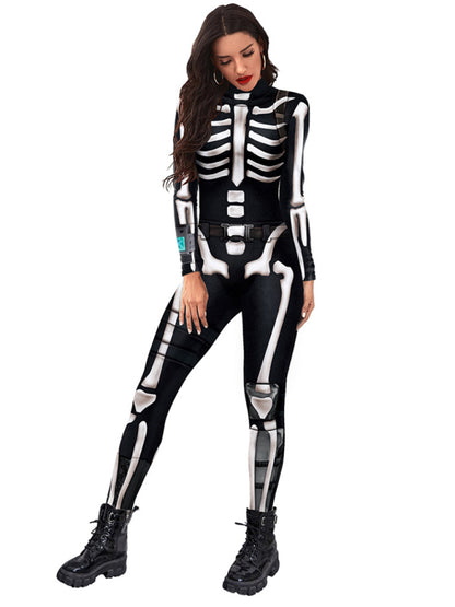 Halloween Jumpsuit Skull Skeleton Digital Print Jumpsuit - Free Shipping - Aurelia Clothing