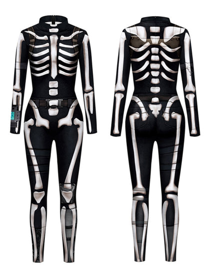 Halloween Jumpsuit Skull Skeleton Digital Print Jumpsuit - Free Shipping - Aurelia Clothing