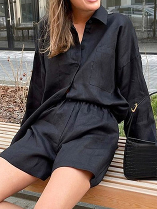 Button Up Shirt and Shorts Set - Aurelia Clothing