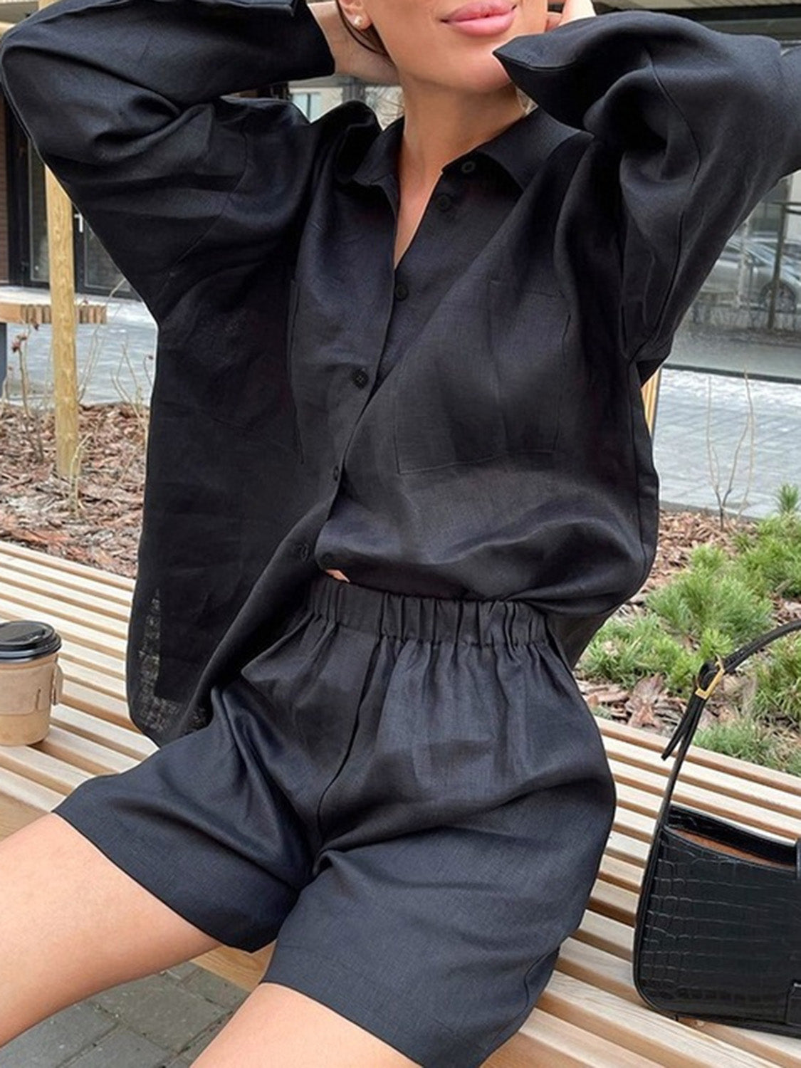 Button Up Shirt and Shorts Set - Aurelia Clothing