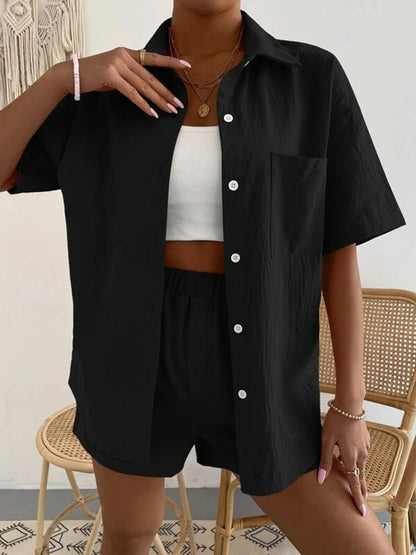 Button Up Short Sleeve Shirt and Shorts Set - Aurelia Clothing