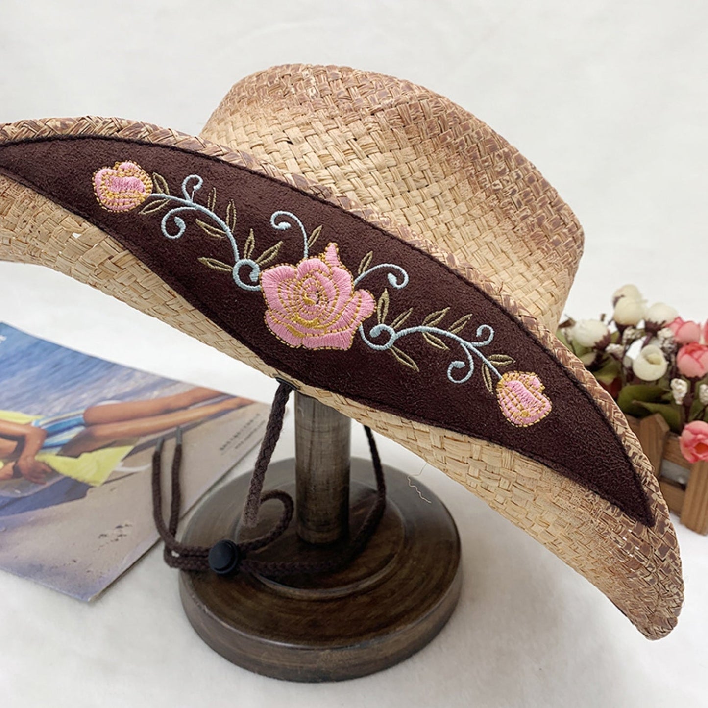 Embroidered Tied Raffia Hat - Aurelia Clothing