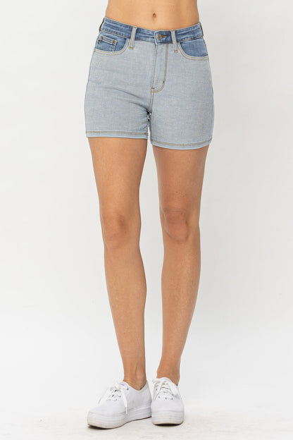 Judy Blue Full Size Color Block Denim Shorts - Aurelia Clothing