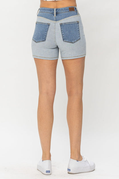 Judy Blue Full Size Color Block Denim Shorts - Aurelia Clothing