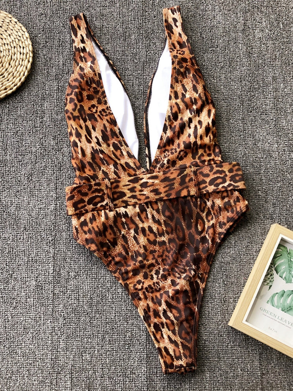 Leopard Plunge Wide Strap Sleeveless One-Piece Swimwear - Aurelia Clothing