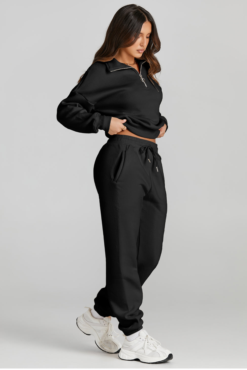 Quarter Zip Top and Drawstring Pants Active Set - Free Shipping - Aurelia Clothing