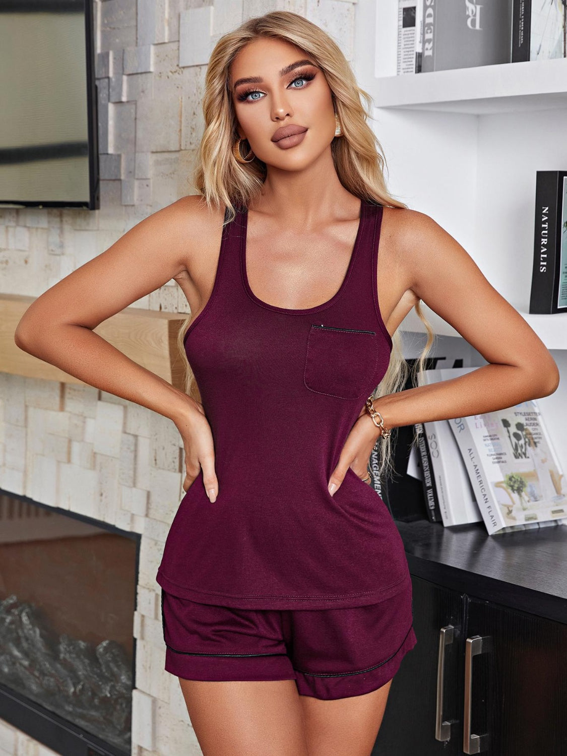 Scoop Neck Wide Strap Tank and Shorts Lounge Set - Aurelia Clothing