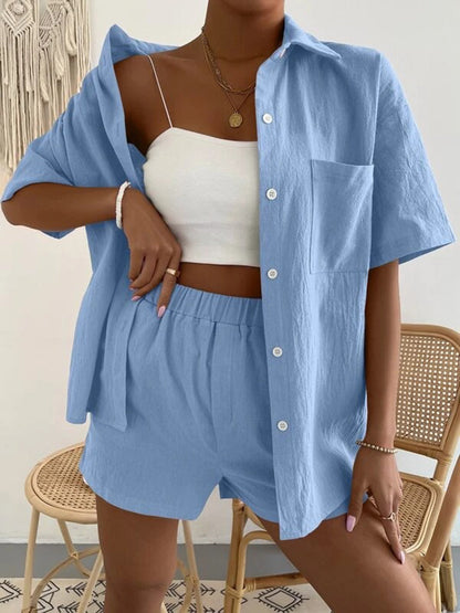 Button Up Short Sleeve Shirt and Shorts Set - Aurelia Clothing